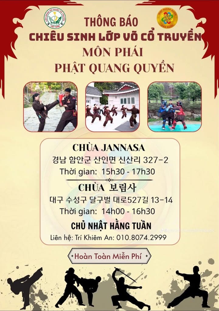 🇰🇷 THÔNG BÁO CHIÊU SINH LỚP VÕ CỔ TRUYỀN VIỆT NAM